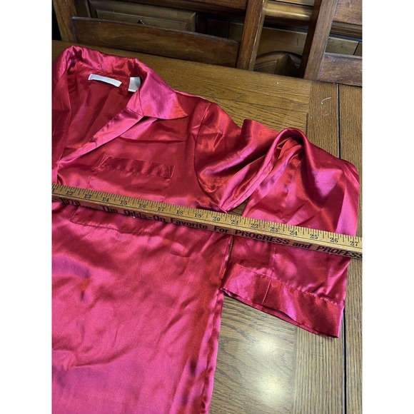 Vintage Lord And Taylor Womens Red Satin Sleep Shirt Sz Small Loose Fit Oversize - Picture 9 of 12